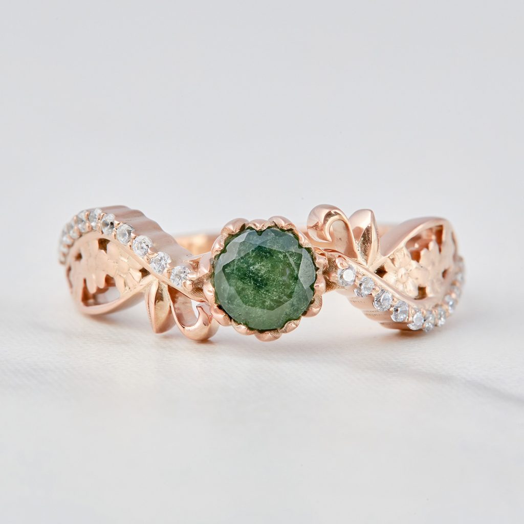 Moss agate engagement rings