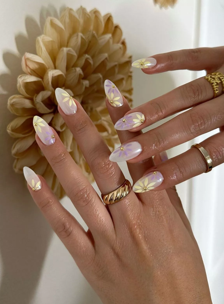 Petals and Metals Flower nail designs